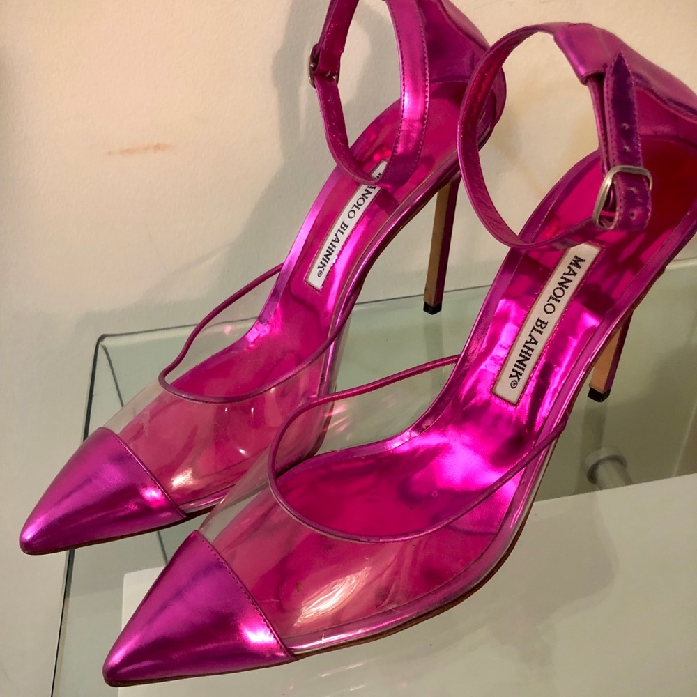 100% authentic Manolo Blahnik PVC metallic heels